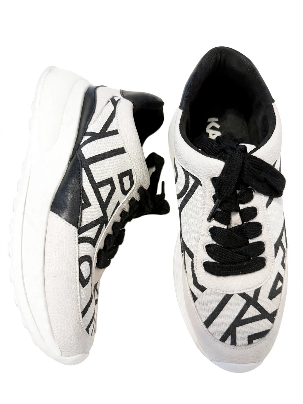 White & Black Graphic Lace-Up Sneakers